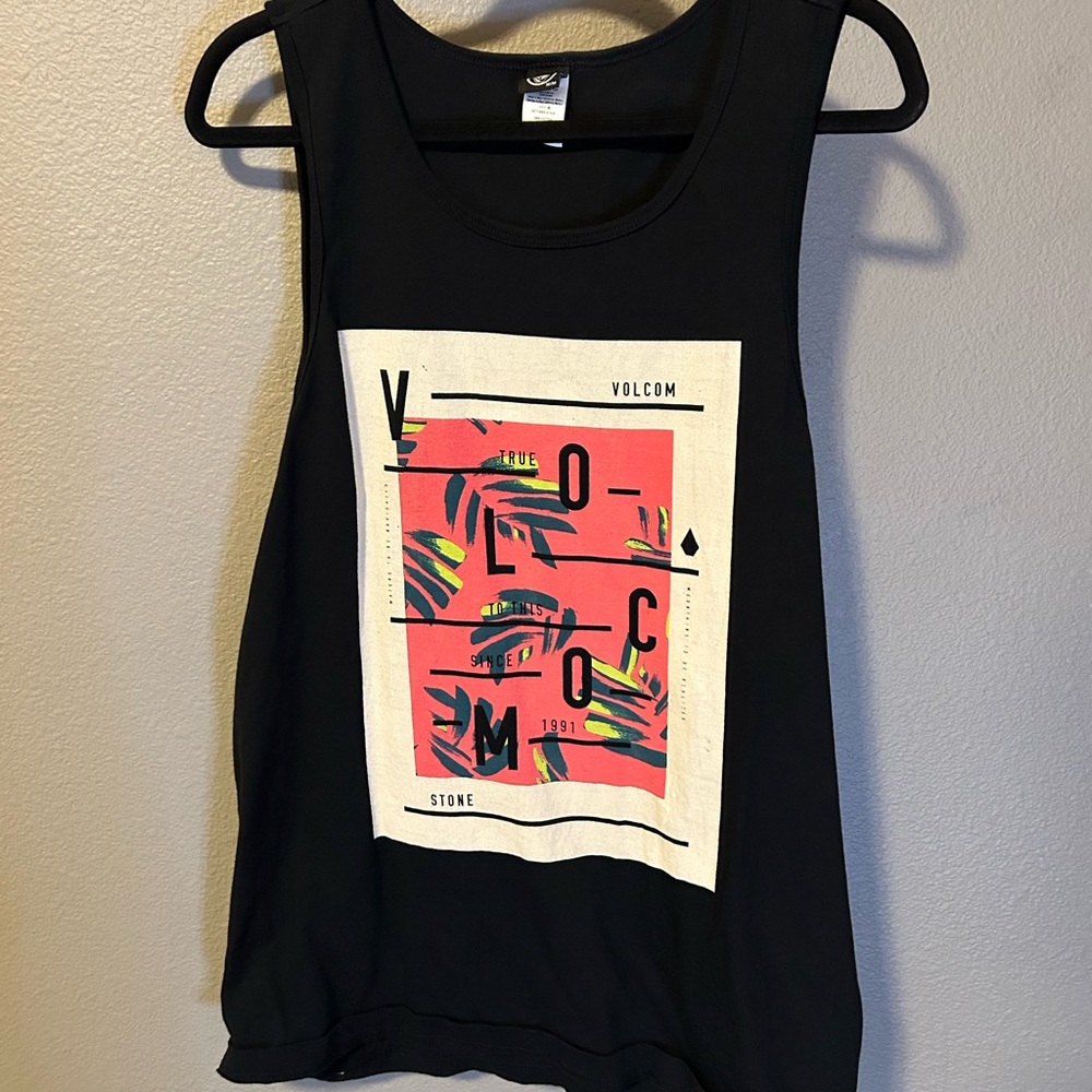 Volcom Black Graphic Tank with Pink Tropical Print